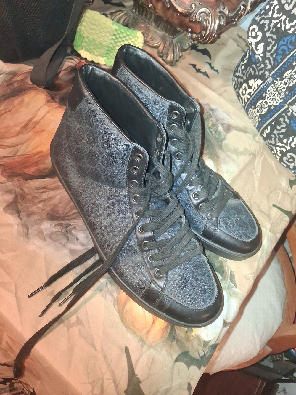Gucci Black and Dark Blue High-Top Lace-Up Boots